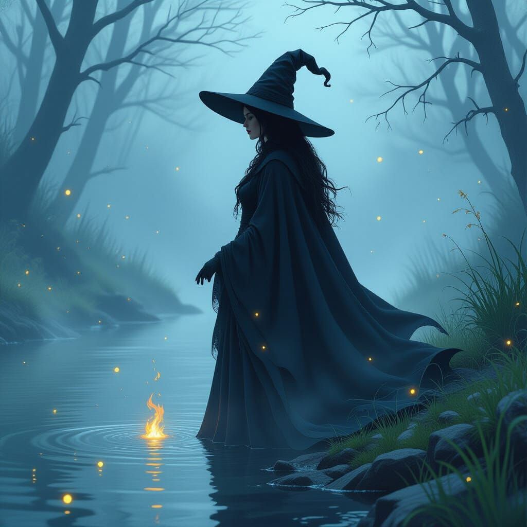 Ethereal River Witch in Fantasy Art Style