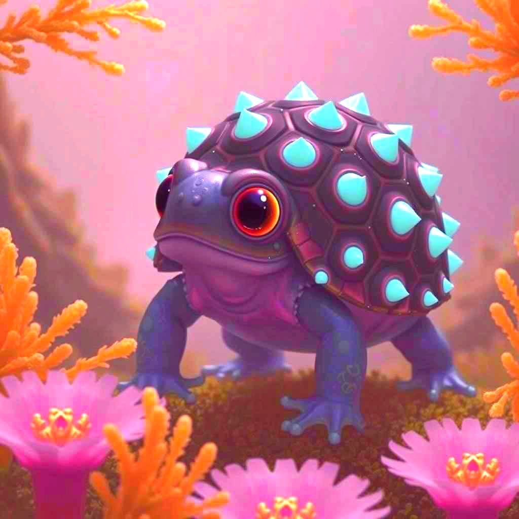 Luminous Gemstone Frog-Tortoise Creature: Maximalist Digital...