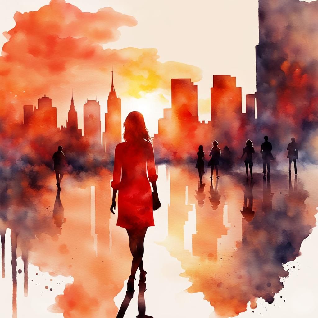 Sunset Cityscape: Watercolour Silhouette in Orange