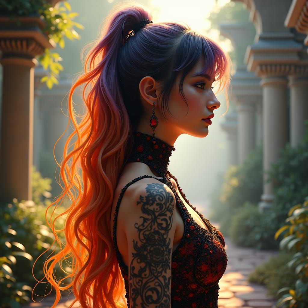 Girl with Gradient Hair in Mystical Realm