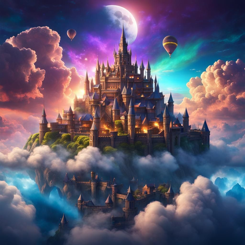 Magical Medieval City Floating Among Clouds