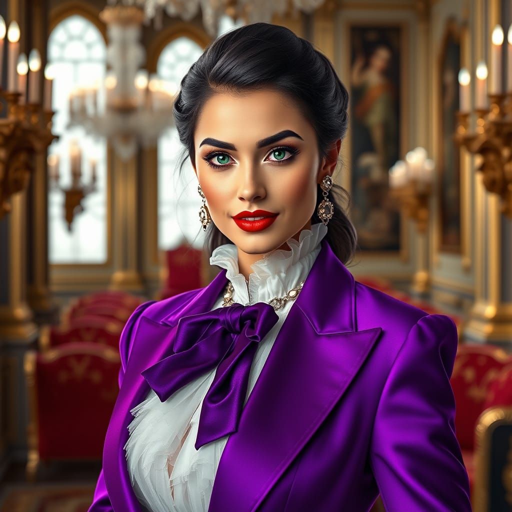 Elegant Woman in Purple Tuxedo: Glamour Portrait