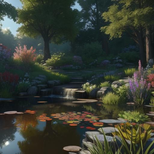 Garden Pond in 3D Game Cinematic Style