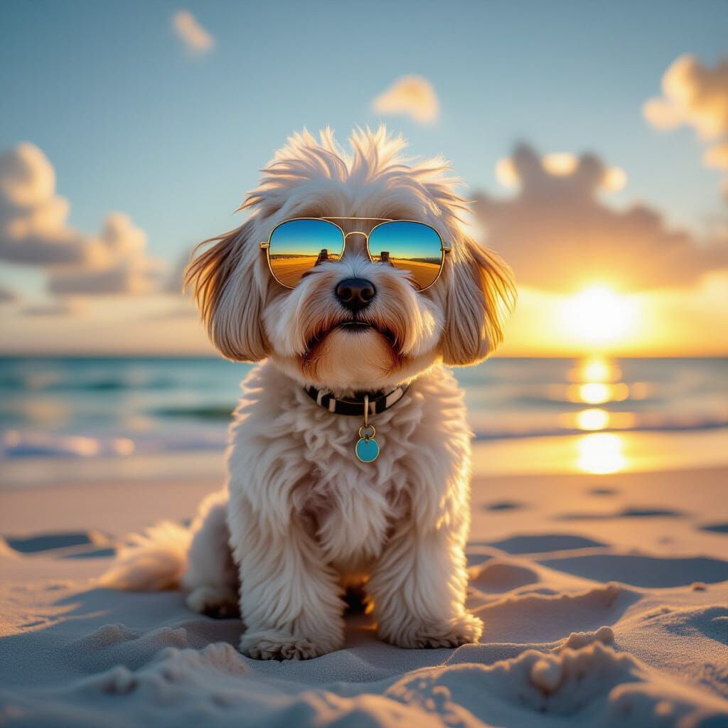 Havanese Dog on Alien Beach at Sunset
