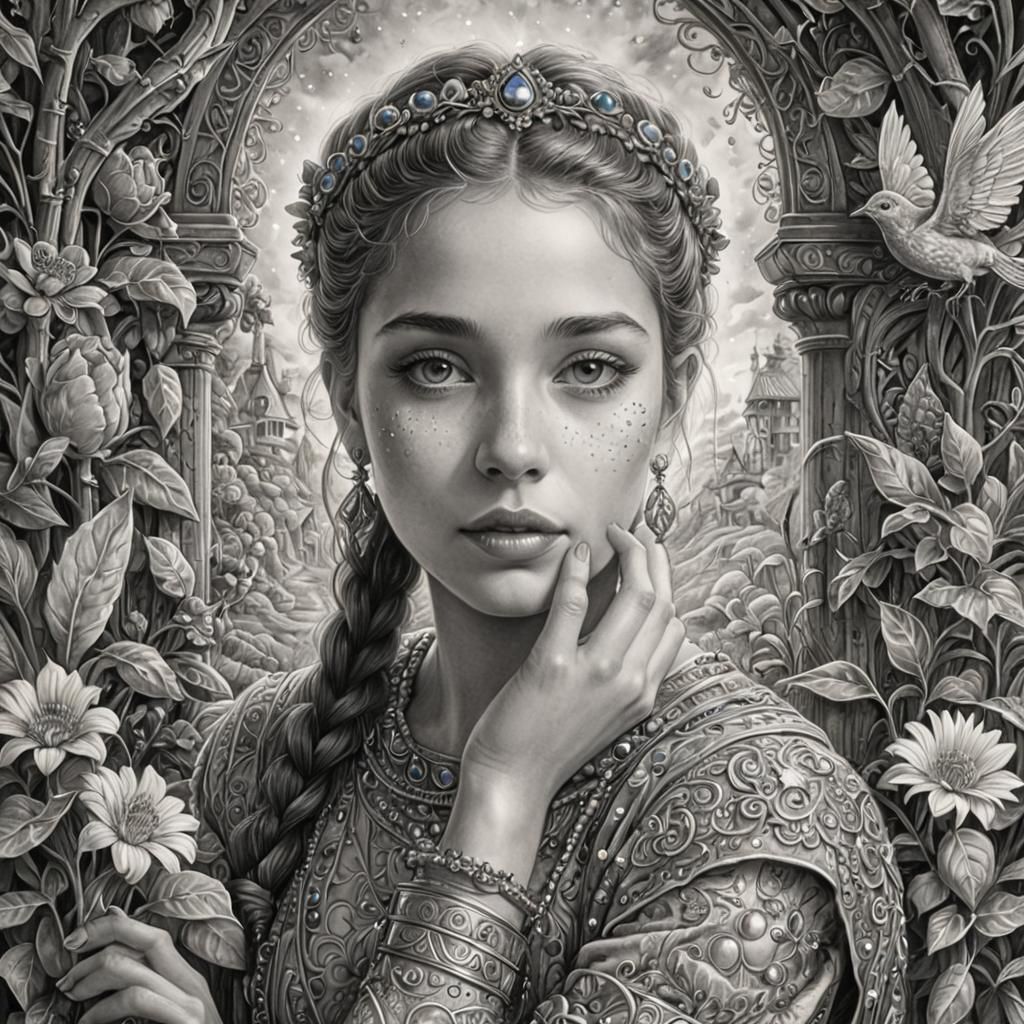 Youthful Portrait in Maximalist Pencil Sketch Style