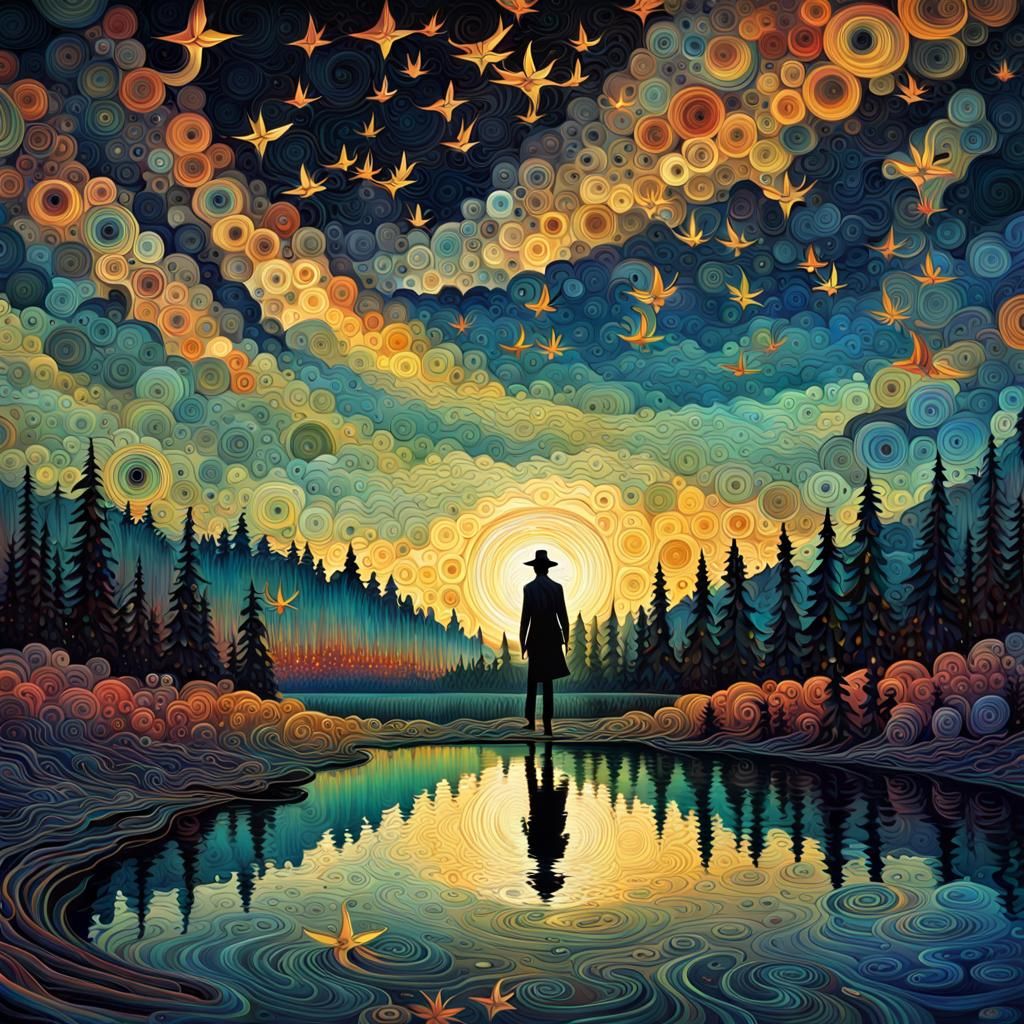 Boy's Goose Ride in Bioluminescent Starry Sky