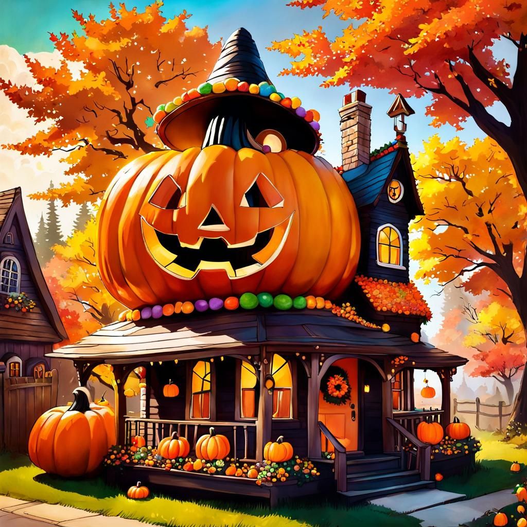 Whimsical Candy Pumpkin House in Wonderland