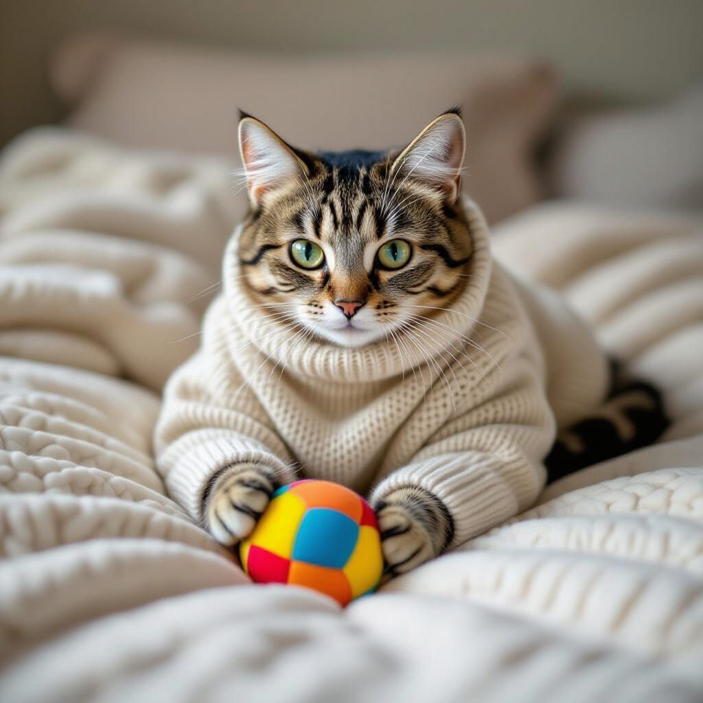 Adorable Cat Plays Ball: Whimsical Illustration