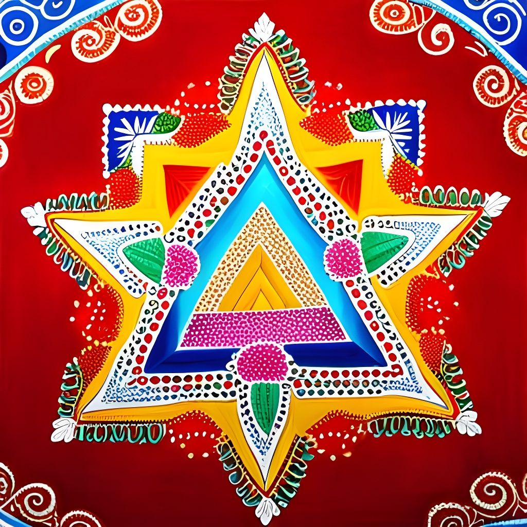 Glittering Rangoli Pyramid with Interlocking Triangles