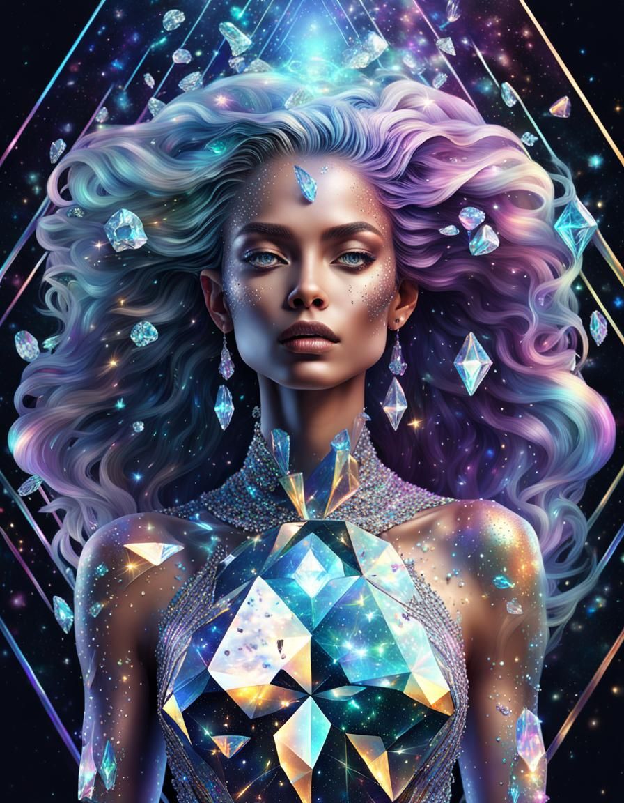 Diamond Woman with Falling Diamond Hair