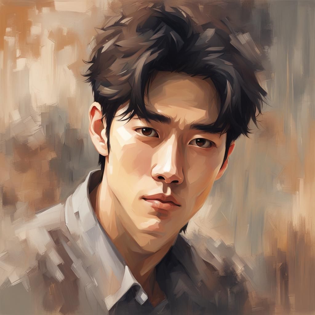 Handsome Korean Man: Impressionist Portrait in Complementary...