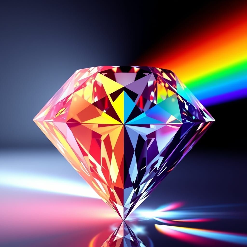 Diamond Refracts Light into Rainbow: Futuristic Rendering