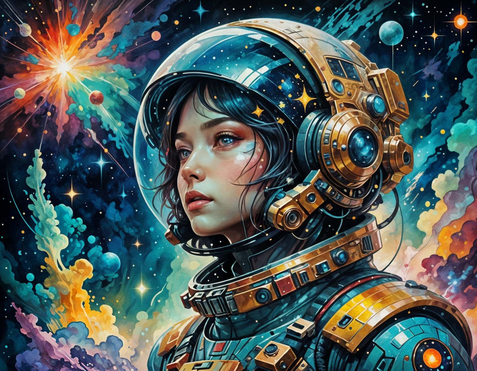 Stellar Vessel in Cosmic Beauty, Rendered in Oil Painting St...