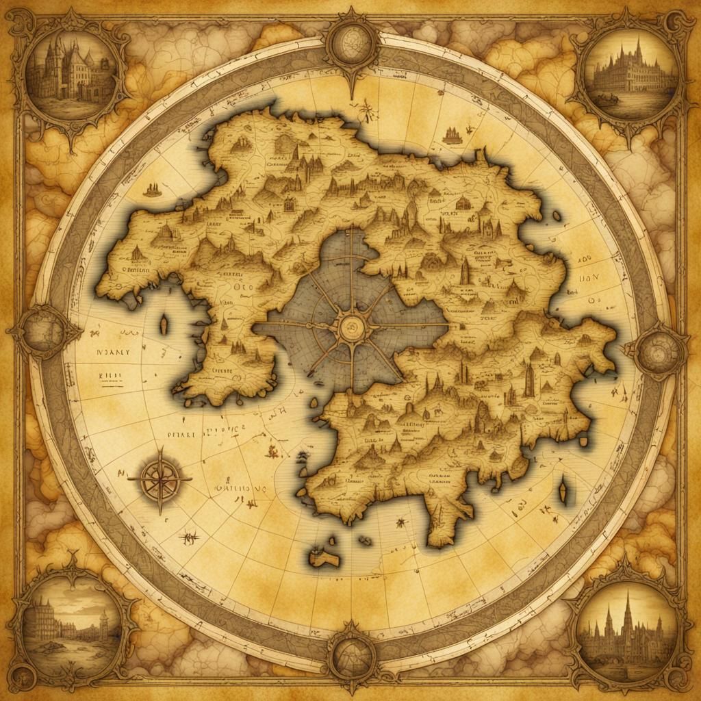 Faded Fantasy Map on Parchment with Runes