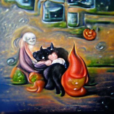 Cuddling a Cute Black Cat: Digital Art