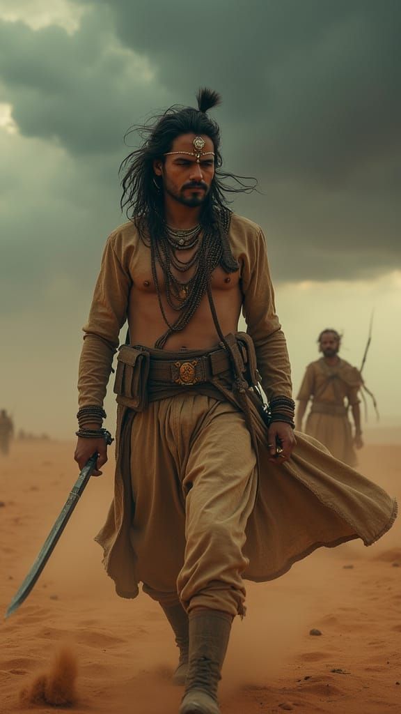 Krishna in Army Uniform Battles in Sahara Desert