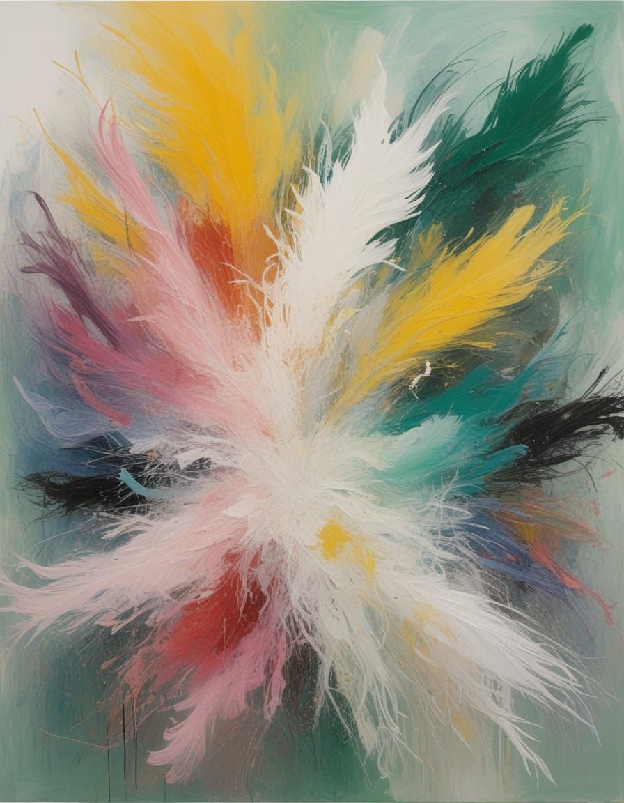 Ethereal Abstract Masterpiece with Gestural Energy and Iride...