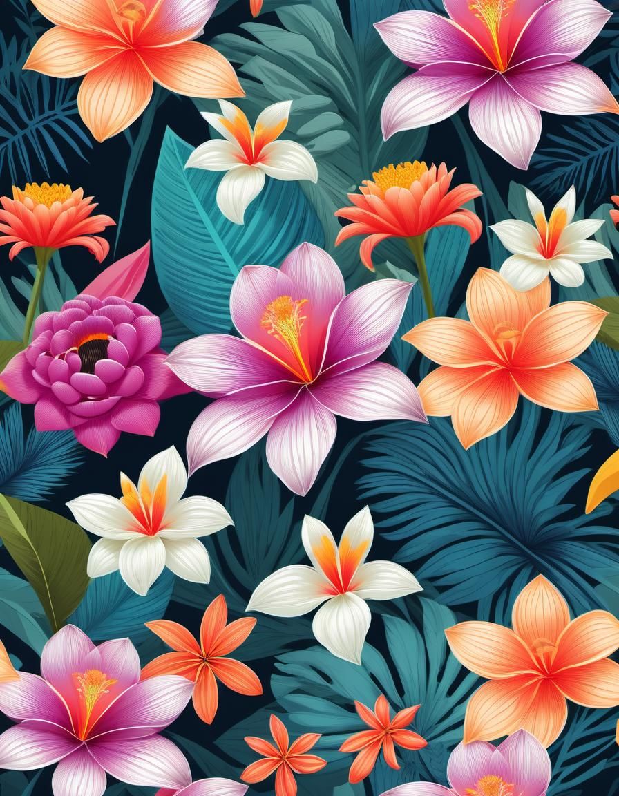 Exotic Flowers in Layered Composition