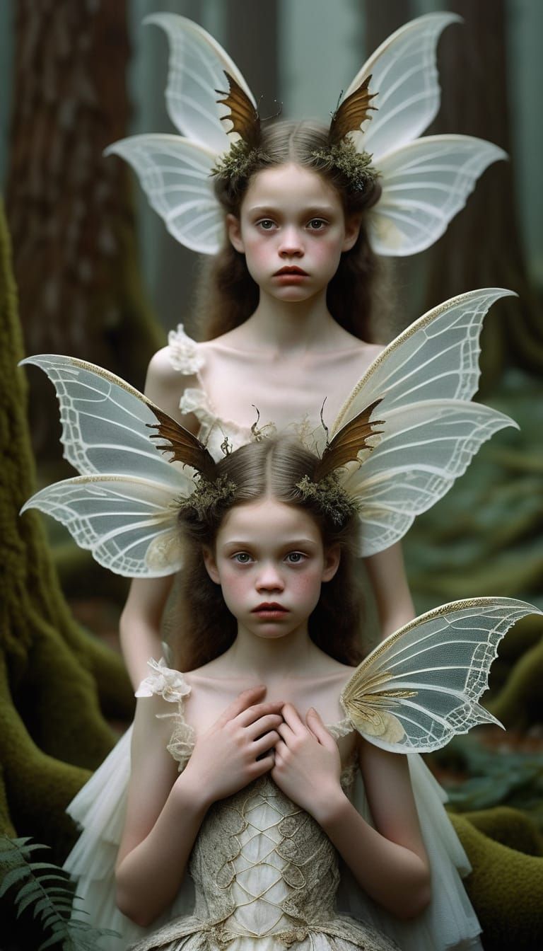 Delicate Fae with Sad Features in Forest Setting