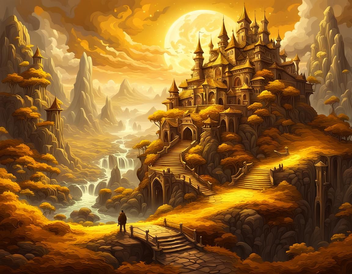 Epic Fantasy World in Yellow and Brown Colors