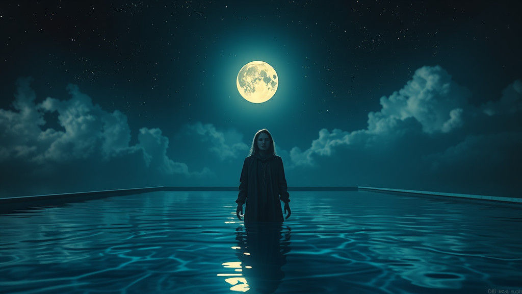 Eerie Woman in Empty Pool, Fantasy Concept Art