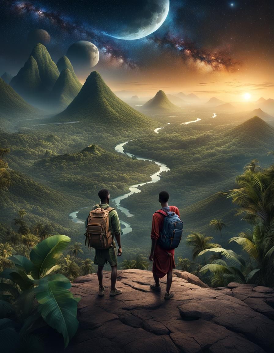 African Jungle Mountain Pass at Night