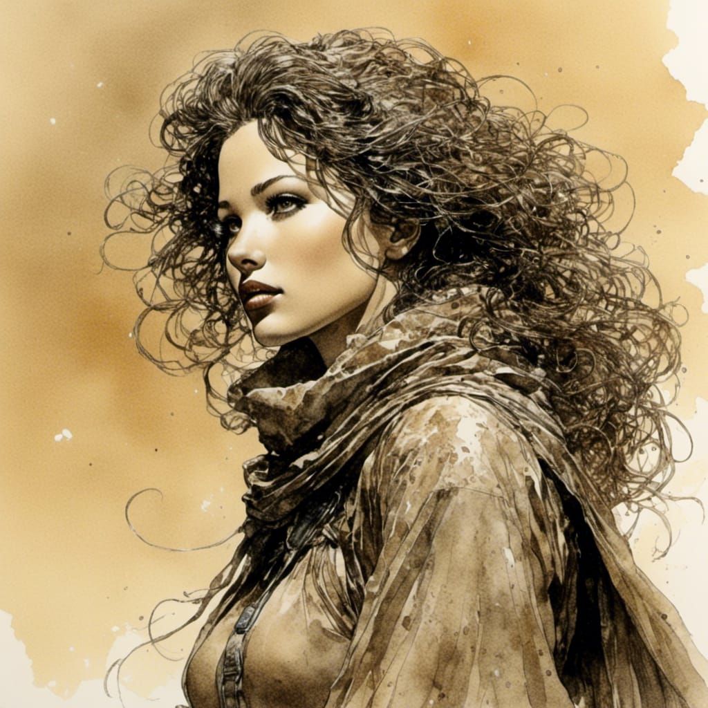 Hopeful Princess in Wasteland: Black Ink Drawing