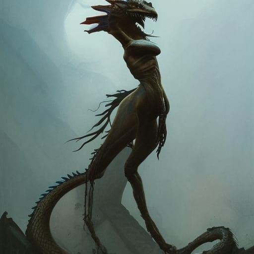 Woman-Dragon Hybrid in BioPunk Surrealism
