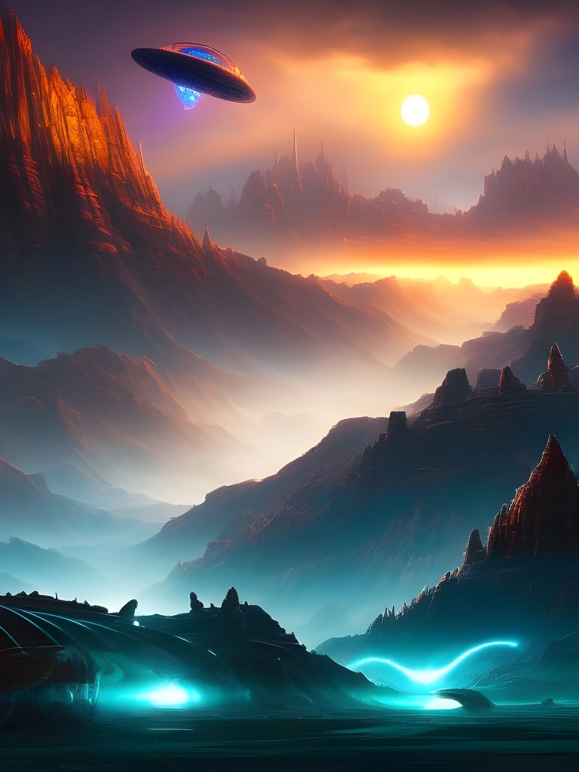 Abduction: A Sci-Fi UFO over Midnight Desert