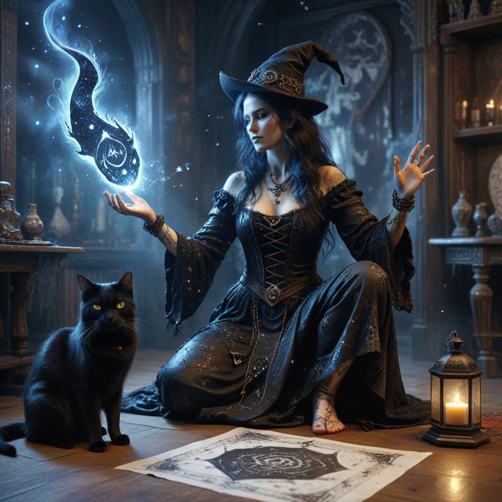 Witch Summons Galactic Cat with Rune Magic
