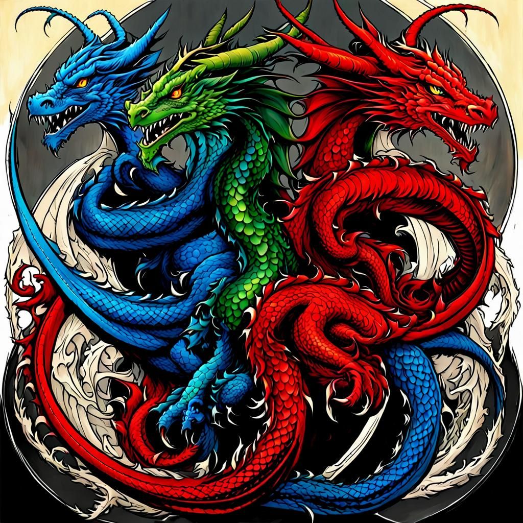 Five-Headed Dragon Tiamat in Underground Comix Style