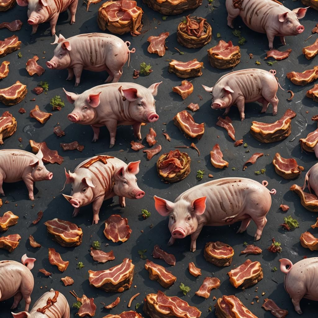 Fantastical Pig Eats Bacon: Detailed Matte Painting