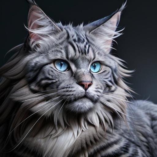 Maine Coon Cat Stalking Mouse: Hyperrealistic Portrait