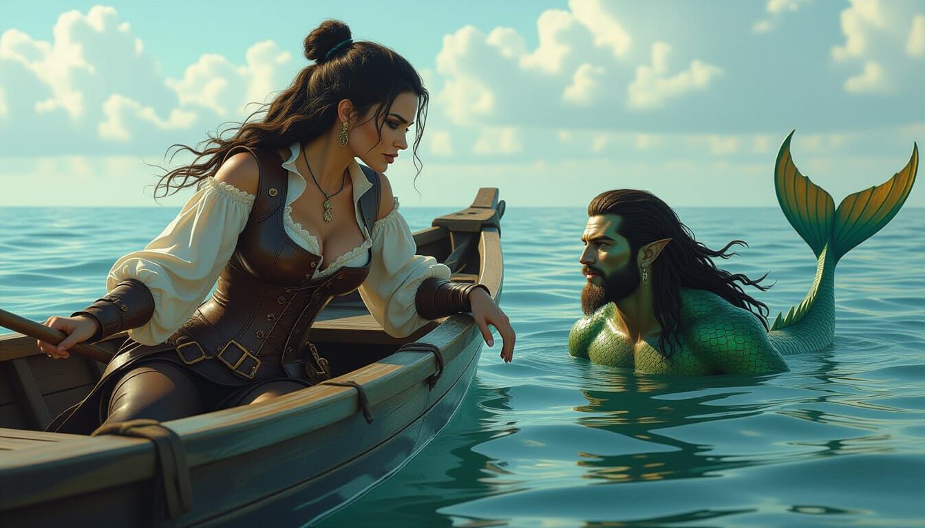 Pirate and Merman Conversation on Calm Seas