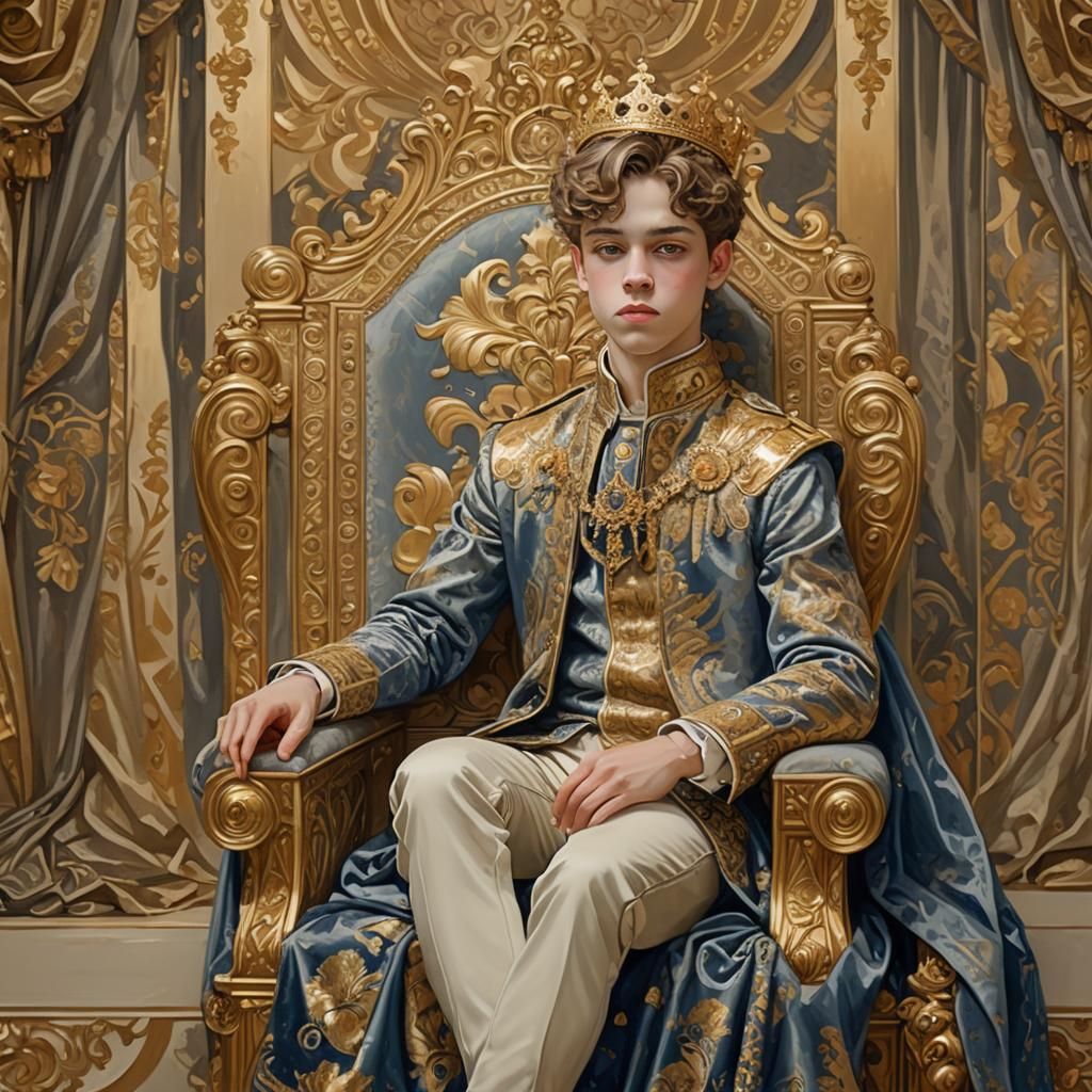 Majestic Prince in Ornate Room, Digital Painting Style