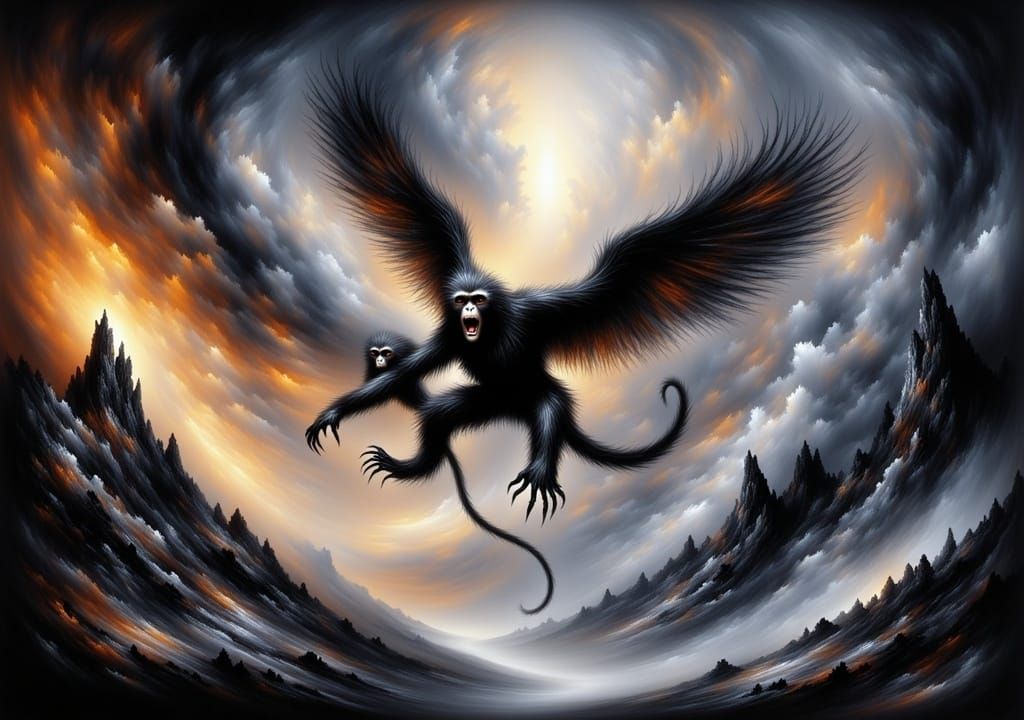 Flying Monkeys in Storm, Comic Book Illustration