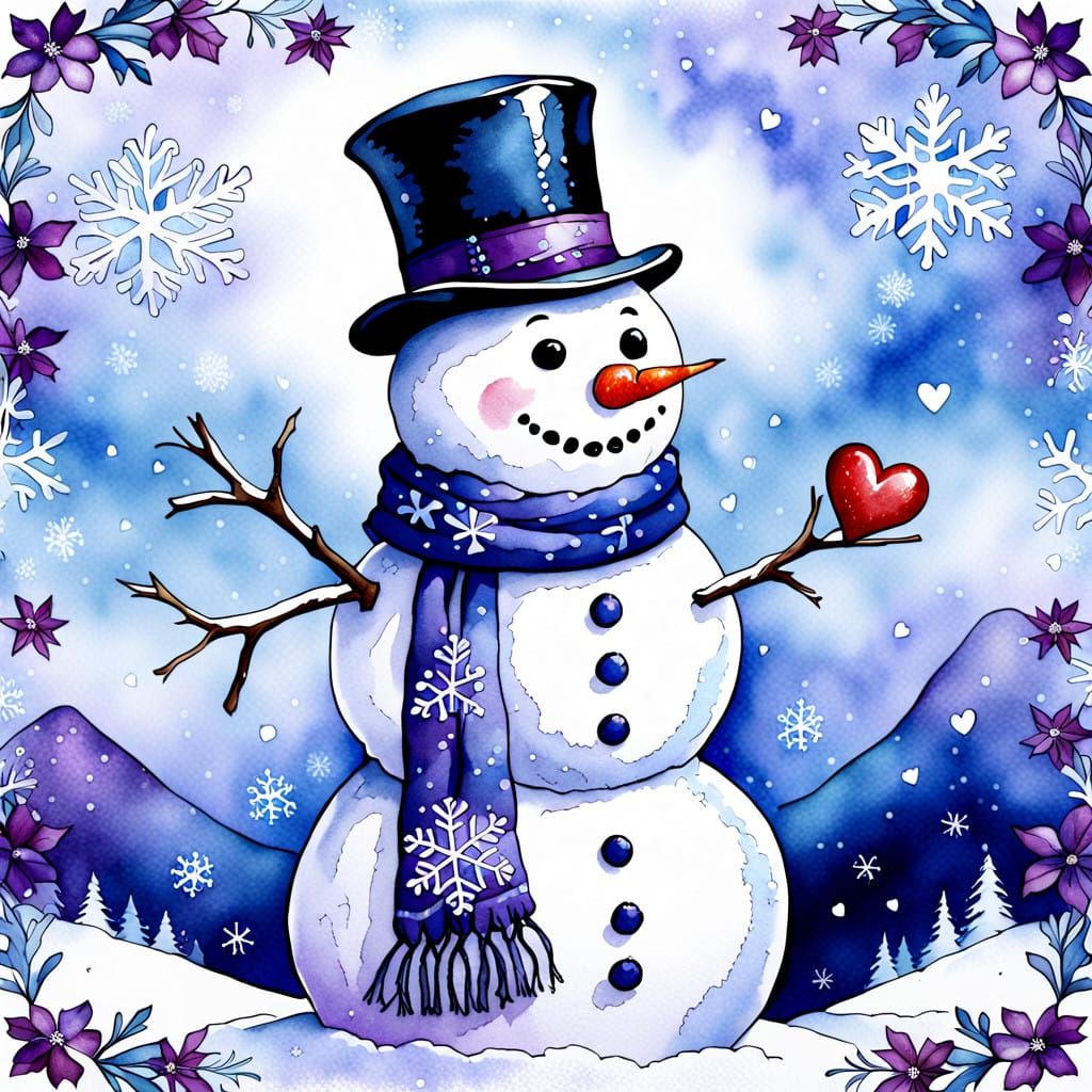 Vintage-Inspired Watercolor Snowman in Top Hat