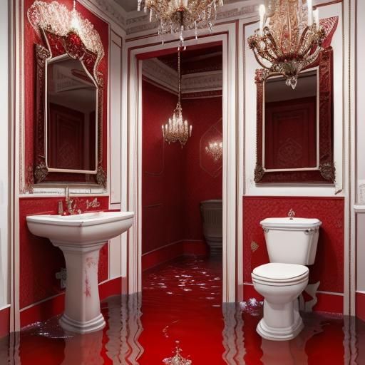 Ornate Red Room with Bloody Floor in 8K