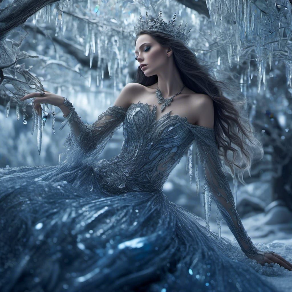 Ice Princess in Hyperreal Dark Fantasy Style