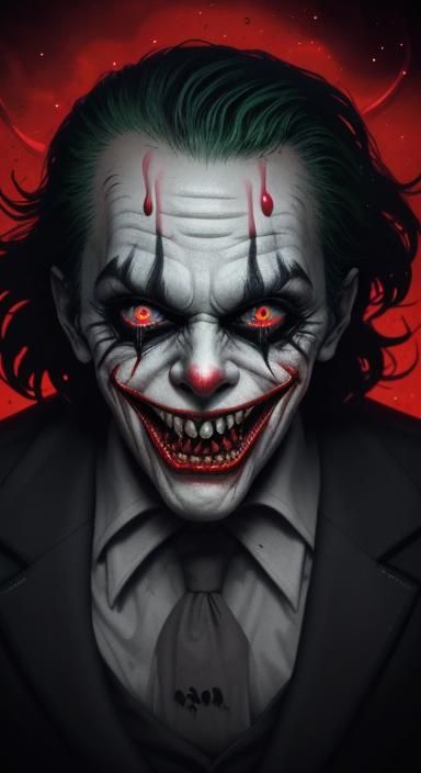 Scary Jokers with Red Neon Liquid Bodies