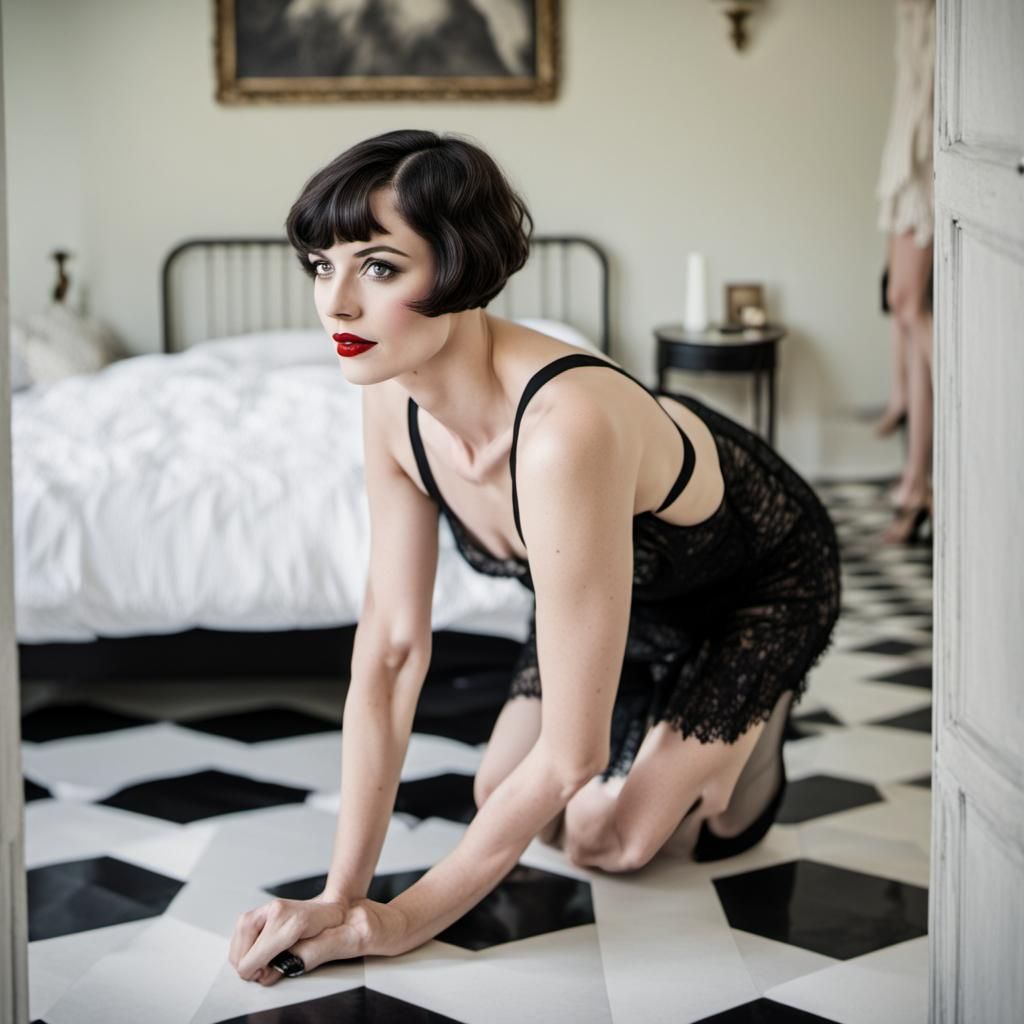1920s Woman in Art Deco Bedroom