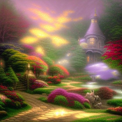 Ethereal Fantasy Landscape in Kinkade Style