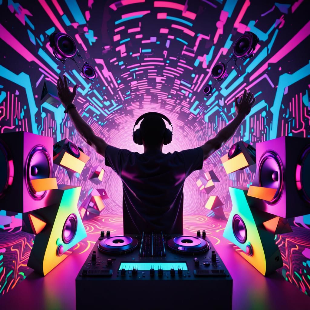 Futuristic Acid Techno Party in 3D Render