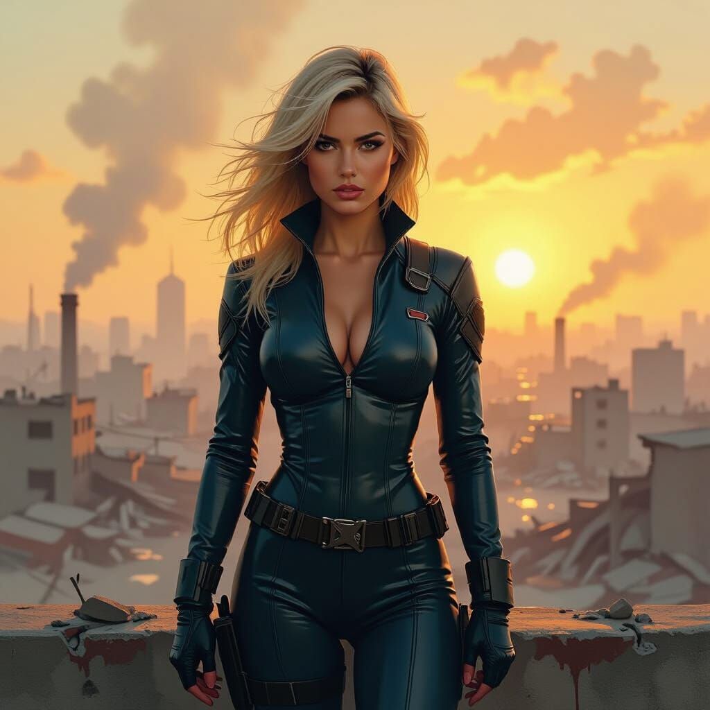 Windswept Aviator in War-Torn City: Sargent-esque Portrait