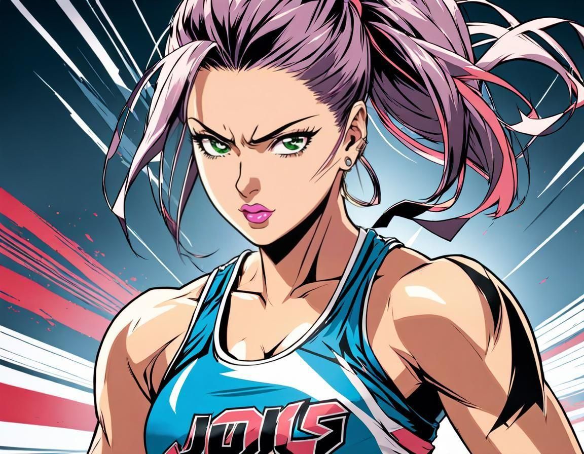 Anime Boxer in Jojo's Style with Intense Energy