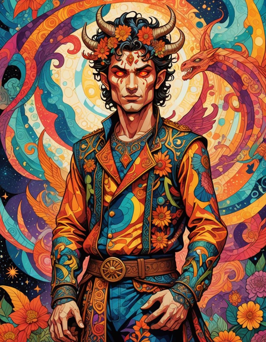 Ethereal Demon Lord in Vibrant Fantasy Attire