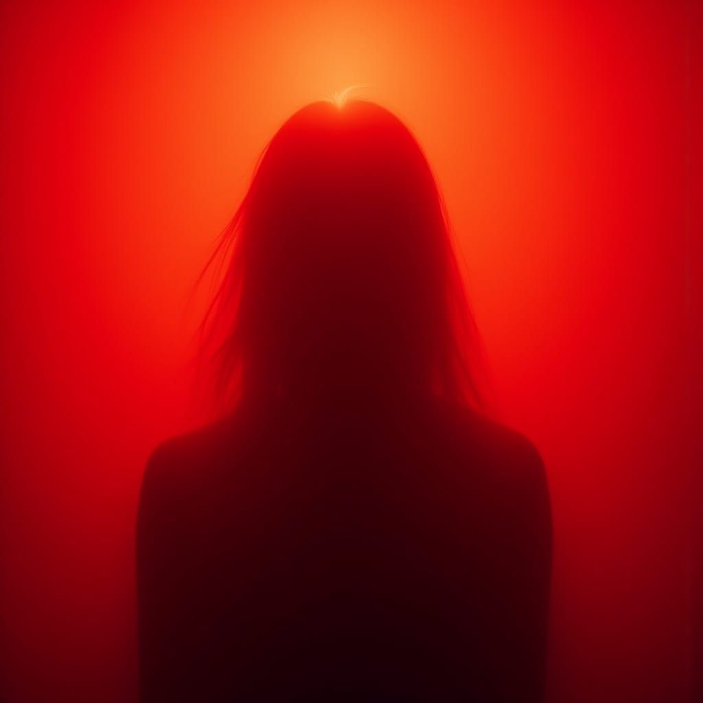 Eerie Face Emerges from Fog in Red