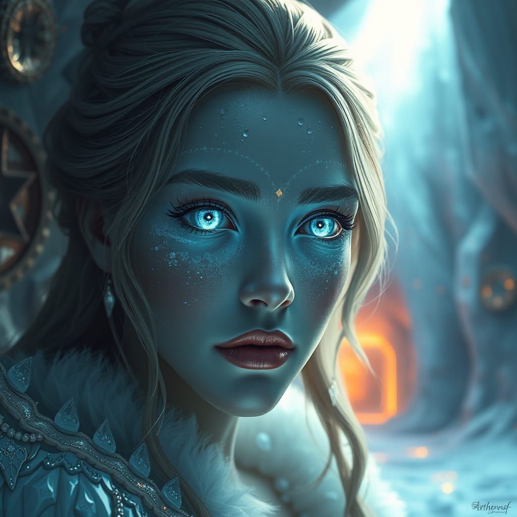 Icy Woman in Glacial Cavern, Fantasy Art