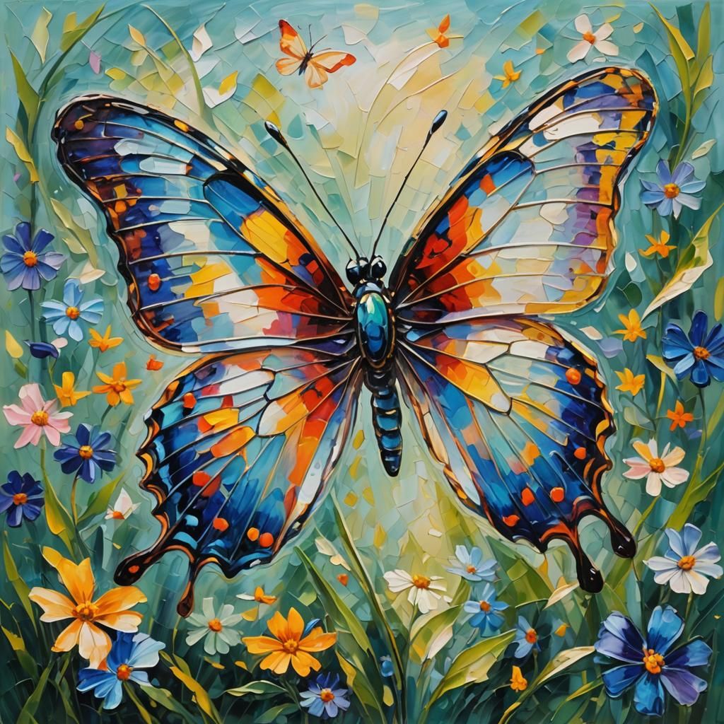 Translucent Butterfly in Expressionist Oil Painting Style