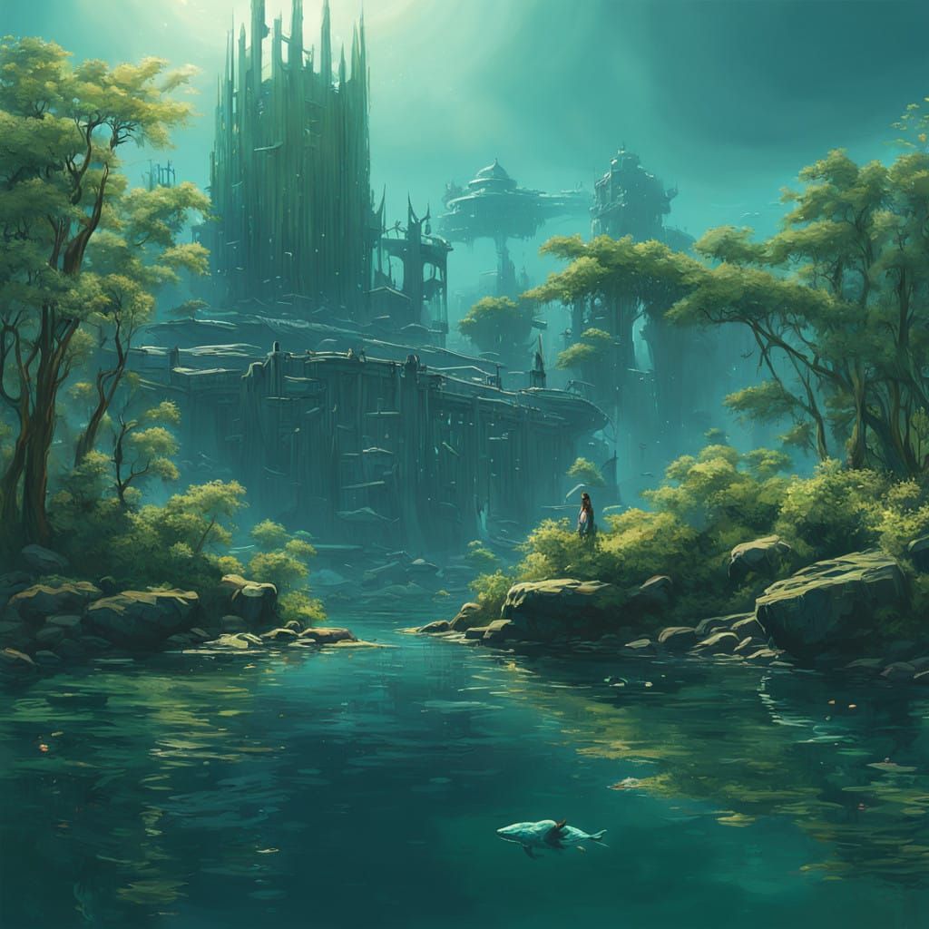 Ethereal Canine Emergence from Iridescent Waters in a Dreaml...